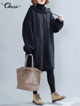 Celmia Fermoar Îmbrăcăminte Haina De Iarna Pentru Femei Haine Lungi 2022 Moda Jachete Cu Glugă Liber Casual Hanorace Fleece Cardigan Femme