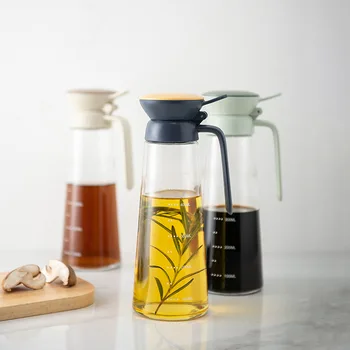 600ML ulei de sticlă oală, bucatarie mare capacitate de sticlă rezistentă la scurgeri de ulei și oțet condimente sticlă, sticlă sos de soia, non-alunecare mâner