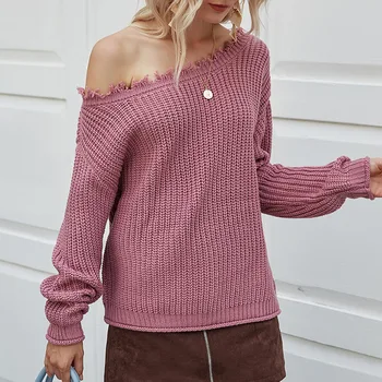 Sexy roua umăr tricot necăptușit îmbrăcăminte superior comerțului exterior al noului fond de 2022 toamna ierni este liber pulovere