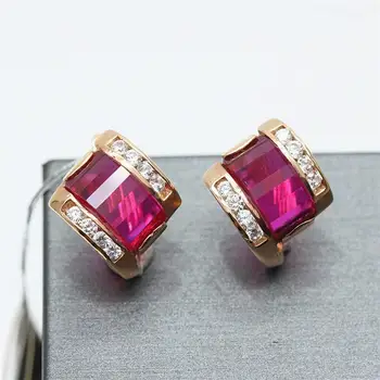 585 violet placat cu aur de 14K aur incrustate geometric ruby cristal cercei moda pentru femei farmec lumina de nunta de lux bijuterii