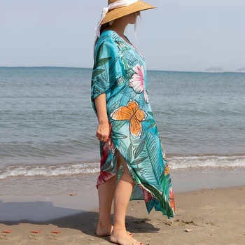 2022 Rochie de Femei de Moda Noua Plaja Bluza Floare de Imprimare Vrac Casual, Litoral, Vacanta, Halat de Bikini Cămașă de protecție Solară