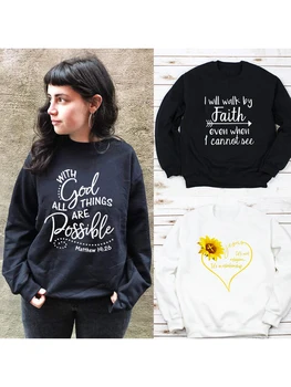Cu Dumnezeu Toate Lucrurile Sunt Posibile Tricou Tricouri Credința Creștină Tricou Femei Pulovere La Modă Hanorace Streetwear