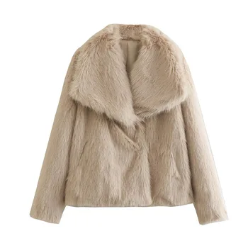 Toamna și iarna noua pentru femei de moda temperament versatil rever maneca lunga blana artificiala efect sacou haina