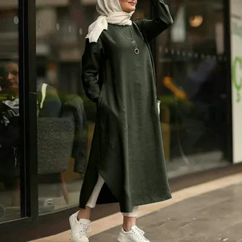 2022 Epocă Musulman Maxi Rochie Sundress Maneca Lunga Vestidos de sex Feminin Casual Solid Halat Femme Hijab Retro Abaya Rochie pentru Femei