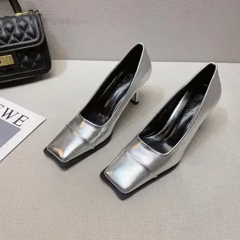 Femei Designer De Pantofi Superficial Argint Tocuri Subtiri De Mare 2022 Primăvara Devreme Nou Temperament Doamnelor Pantofi Office Pantofi Rochie De Sex Feminin