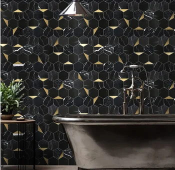 Hexagonale de aur metail faianta mix negru piatra de mozaic de bucătărie placi de mozaic pentru decoratiuni