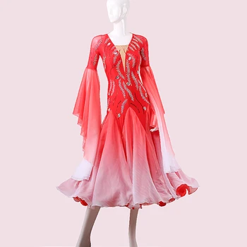 2022 Știri sală de bal rochie standard hainele pentru sala de dans concurs de dans rochii roșii Vals-MD979