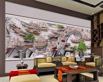 Beibehang Tapet Personalizat Ching Ming Râu Harta Full Graficul Cameră de zi cu TV Fondul de Perete Decorative 3D Tapet Mural foto