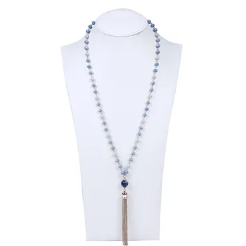 2016 femei bijuterii etnice 14mm piatră pandantiv colier de cristal margele vintage multi link-ul de lanțuri ciucuri lung colier boho