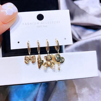 MIGGA 4buc Cupru Metal Bowknot Urs Inima Legăna Cercei Set de Culoare de Aur pentru Femei de Moda de Bijuterii Cadou