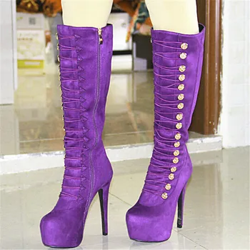 SHOFOO pantofi,Elegant, elegant, cizme femei, cașmir, piele,de aproximativ 14,5 cm cizme cu toc, cizme genunchi ridicat. DIMENSIUNE:34-45