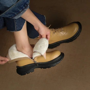 2021 Femei de Iarnă, Cizme Pantofi Plat pentru Femei Rotund Toe din Piele Cizme Negru Solid Zăpadă Cizme Cizme de Blana Cald Cizme cu Platforma pentru Femei