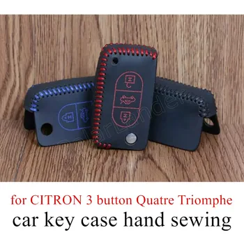Numai Roșu Cusut de Mână Cheia de la Mașină Caz de Protecție Auto Auto Smart Key din Piele Acoperi Caz pentru CITRON 3 buton Quatre Triumf