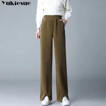 Iarna Chic Culoare Solidă Vrac Pantaloni Drepte Femme Vintage Moda Harajuku Casual Îngroșa Cald Pantaloni Largi Picior Pantaloni Femei