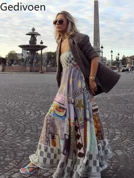 Gedivoen De Înaltă Calitate, De Vara Femei Designer De Moda Vacanță Pe Plajă Rochie Sexy Curea De Spaghete Talie Înaltă, Rochii De Imprimare Vestidos