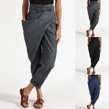 Femei Nouă Puncte de Vară Nou Design de Birou Neregulate Buzunare Streetwear Culoare Solidă Talie Mare Trendy Direct Pantaloni Largi Picior