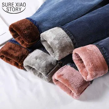 Talie mare, cu Fleece Pantaloni de Iarna pentru Femei Stil coreean Slim Îngroșa Plus Fleece Blugi pentru Exterior Purta Pantalon Skinny 11993