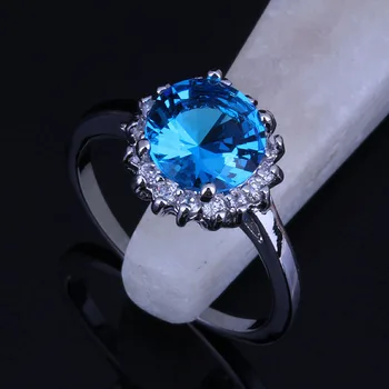 Calitate de Top Estetice Rotund Albastru Cer de Cristal Cubic Zirconia Inele Argint Inele de Culoare pentru Femei Bijuterii J0213