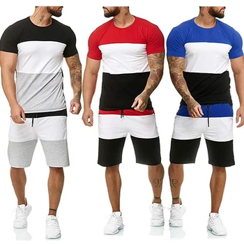 Bărbați Mânecă Scurtă T-Shirt Și pantaloni Scurți de Sport Set de Moda de Împletit Guler Rotund Tricou Casual pantaloni Scurți 2022 Vară Produs Nou