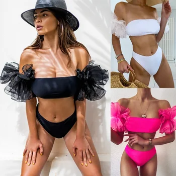 2022 Nou Tub De Sexy Top Set De Bikini Femei Solide Backless De Costume De Baie Femei Doua Piese Mijlocul Talie Bikini Vara Pe Plaja Costum De Baie