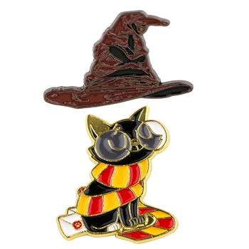 Pisica magie și Pălărie Email Pin Femei Brosa Ace de Rever pentru Rucsaci Broșe pentru Îmbrăcăminte Insigne Drăguț Accesorii Bijuterii