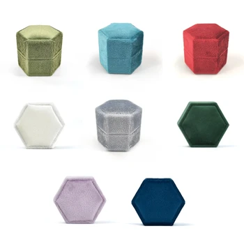 Superba de Catifea Geometrice Inel Cutii De Propuneri de Nunta Hexagon Inel Titular Hexagon Single sau Duble Inele Caz
