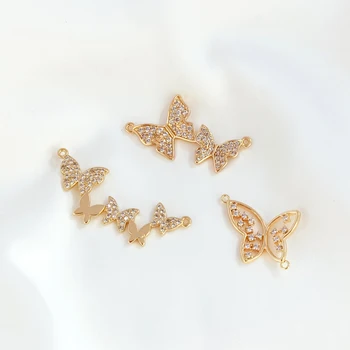 1buc cupru înfășurat în Aur de 14K Set zircon fluture inel dublu link-ul de pandantiv bijuterii DIY descoperire Colier Brățară accesorii