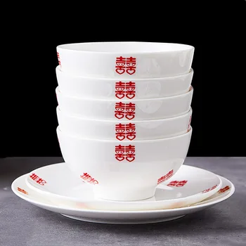 2 BUC/Mult Noroc Bol Chinezesc de bun augur Castron de Orez de Ceramică Porțelan Container Supa Ramen Boluri Mici Lingura Acasă Veselă Cadouri