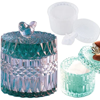4BUC DIY Silicon Cutie de Cristal, Rășină de Mucegai cu Capac și Pasărea se Ocupe de Forma Mucegai Epoxidice Bijuterii Sticla de Stocare Jar Craft Supplies