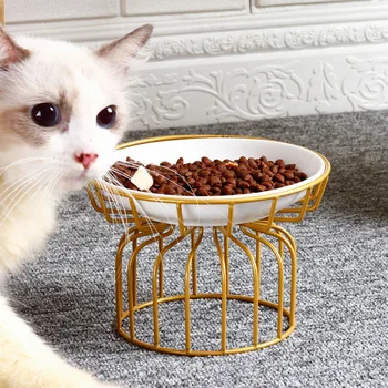 Moda Ceramice Castron Pet Hogh Picior Mâncare Pentru Pisici Hrănire Antena De Fier Ridicat Stand Pisoi Câine De Alimentare Cu Apă Durabil Accesorii Pentru Animale De Companie