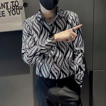 Noi Primavara Toamna Barbati-coreean la Modă Slim Imprimat cu Maneca Lunga Camasi Business Casual Street Toate se Potrivesc Tricou Camisa Masculina 4XL