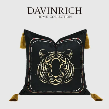 DAVINRICH Moderne Abstracte Brodate Cap de Tigru Pernă se Acoperă Cu Ciucuri de Luxe Mână Cusatura Animal Perna de Spate Caz 45x45
