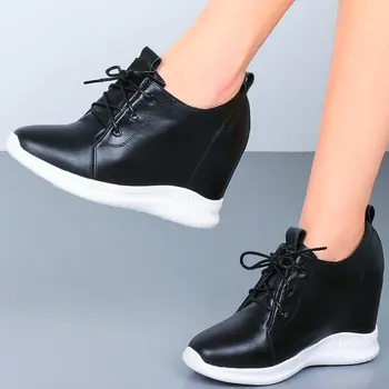 Adidași de moda pentru Femei de Vacă din Piele Rotund Toe Dantela-Up Glezna Cizme Platforma Wedge Toc Indesata Pantofi Casual Oxfords