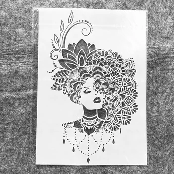 A4 29cm Mandala Floare Fată de Păr DIY Stratificare Sabloane Pictura pe Perete Album de Colorat Relief Album Decorative Șablon
