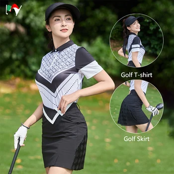 Femeile Scurt-Maneca Golf tricou Rapid-uscat Sport Topuri Doamnelor Talie Mare Golf Cutat Culottes O căptușite Anti-expunere Fusta Set