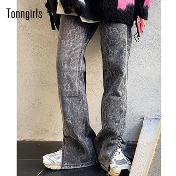 Tonngirls Moda Streetwear Denim Flare Pantaloni Doamnelor Blugi Femme 2021 Coreean Split Față Talie Mare Mama Blugi Y2k Vintage