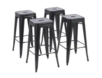 30inch de Metal care pot fi Stivuite scaun de Bar, Set de 4, de Culoare Neagra, cu Spatele gol Stil, Complet Asamblate Scaune