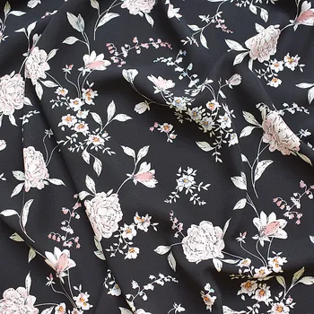 145x100cm Importate Negru Mic Print Floral Moale Tesatura de Sifon pentru Femei Rochie de Mireasa Tricou eșarfă de Cusut Tapiterie Stofa