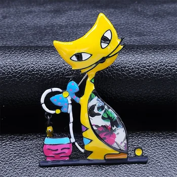 Animale de desene animate Drăguț Pisica de Pescuit Brosa pentru Femei, Copii de Colorat Amuzant Brosa Cadou de Crăciun Bijuterii brosa femme de luxe