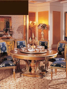 De înaltă calitate din lemn de mese franceză masă și scaun combinație dublă de lux masă rotundă Europeană solidă