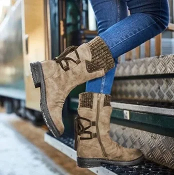 2020 Femei De Iarnă De La Jumătatea Vițel Cizme Turma Pantofi De Iarna De Moda Doamnelor Cizme De Zapada Pantofi Coapsei Mare De Piele De Căprioară Cald Botas