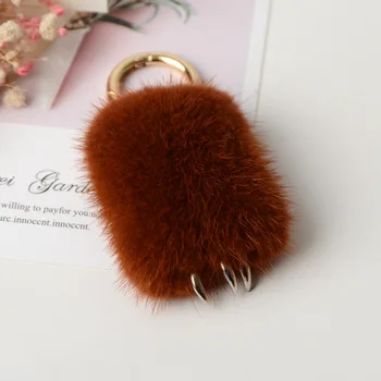 Kawaii Drăguț Frurry Genuine Fox Fur Labă De Urs Blana Nurca Hairball PomPom Keychainl Cheie Inel Pandantiv Sac De Farmec Pentru Femei