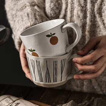 300ML Creative de Mână-pictat Cana Ceramica Retro Ceașcă de Cafea Capacitate Mare de Lapte Ceașcă de Ceai Drinkware mic Dejun Cani Cuplu Cana Cadou
