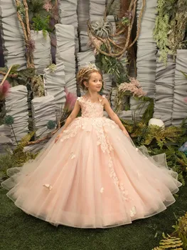 Frumos Dantela Fata Rochie de Flori Arcuri Copii Prima Comuniune Printesa Formale Tul Rochie de Bal Petrecere de Nunta 4-8 ani Ziua de nastere