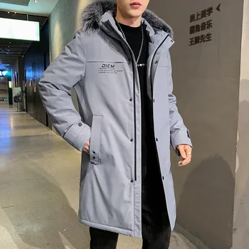 Mid-lungime sacou în jos mare pentru bărbați guler de blană versiunea coreeană gros cald 90 alb rață jos jacheta impermeabila pentru bărbați haina de iarna