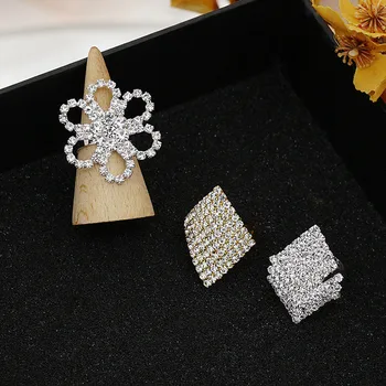 Bling Forma de Floare Stras Inel Deschis pentru Femei, Cadou de Crăciun de Cristal Romb Reglabil Petrecere Deget Inelul de Bijuterii