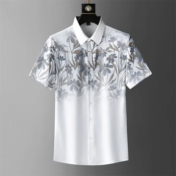 Floral Print Shirt pentru Barbati Summer Casual cu Maneci Lungi Tricou Subțire de Afaceri Sociale Rochie de Petrecere Topuri Streetwear Camisas Hombre Para