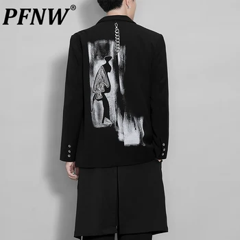 PFNW Toamna Iarna Nou-Moda pentru Bărbați Butonul de Imprimare Adaptate Guler Slim Sacouri Casual din Bumbac cu Maneca Lunga Costum Haina Topuri 12A7147