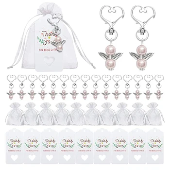 40 De Seturi Pearl Inger Cu Inima În Formă De Breloc De Favoarea Nunta Set,Include Înger Perla Brelocuri,Organza Pungi De Cadouri