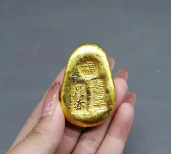 Colecția de antichități Antice, monede și monede Antice Fu caracter Kangxi patru ani lingou de aur de Cupru aurit lingou de aur tort bar de aur